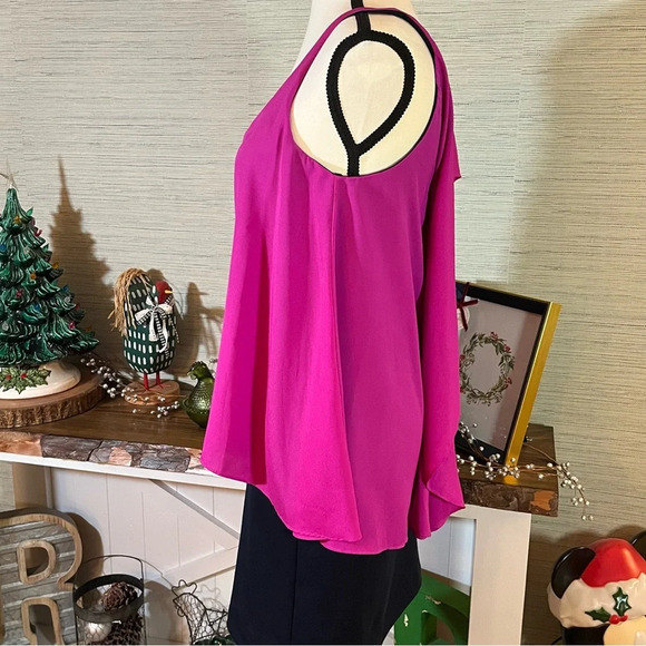 Hutch Anthropologie Two Tier Dress Chiffon Woman’s Size Small Pink Navy Barbie - Picture 3 of 7